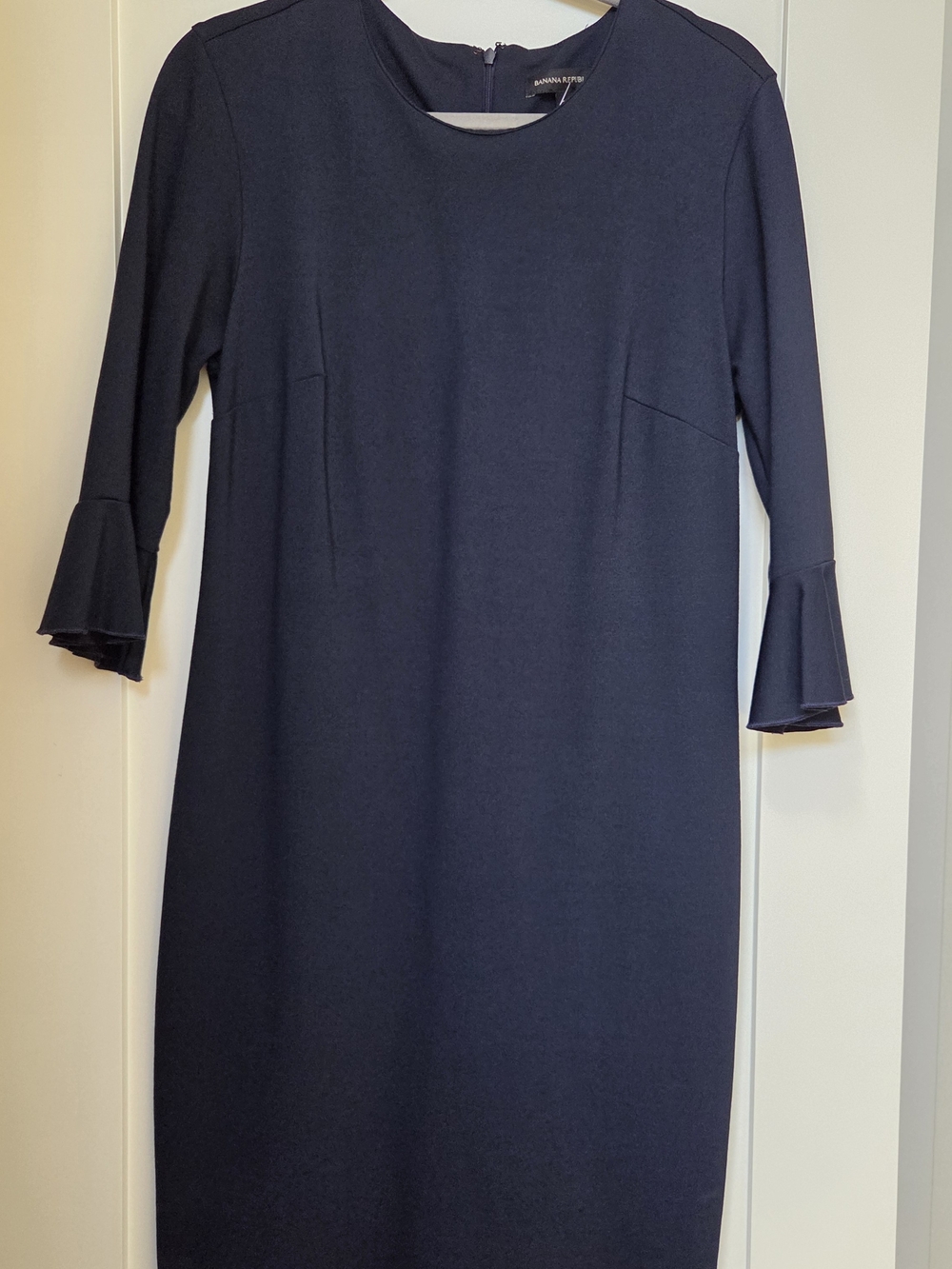 Banana Republic Navy Long-Sleeve Sheath Dress with Ruffled Cuffs